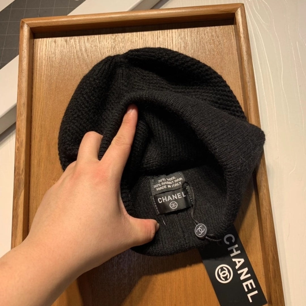 Anum Bags CHL CC LOGO CASHMERE BEANIE BLACK AAA590 B18531 94305