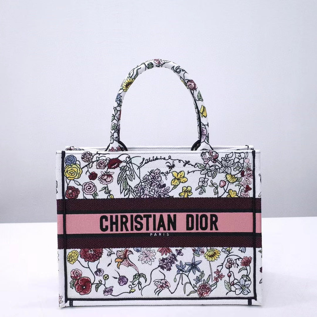 Ezyycart Bags DIR 1286 Book Tote bag size 36.5cm 41.5cm Embroidery LOGO Handbag pink yellow flower