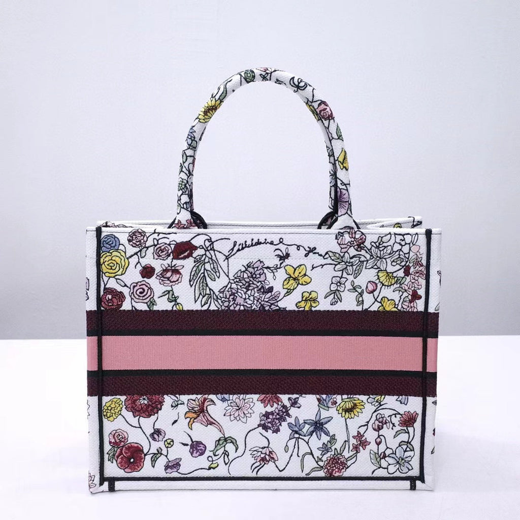 Ezyycart Bags DIR 1286 Book Tote bag size 36.5cm 41.5cm Embroidery LOGO Handbag pink yellow flower