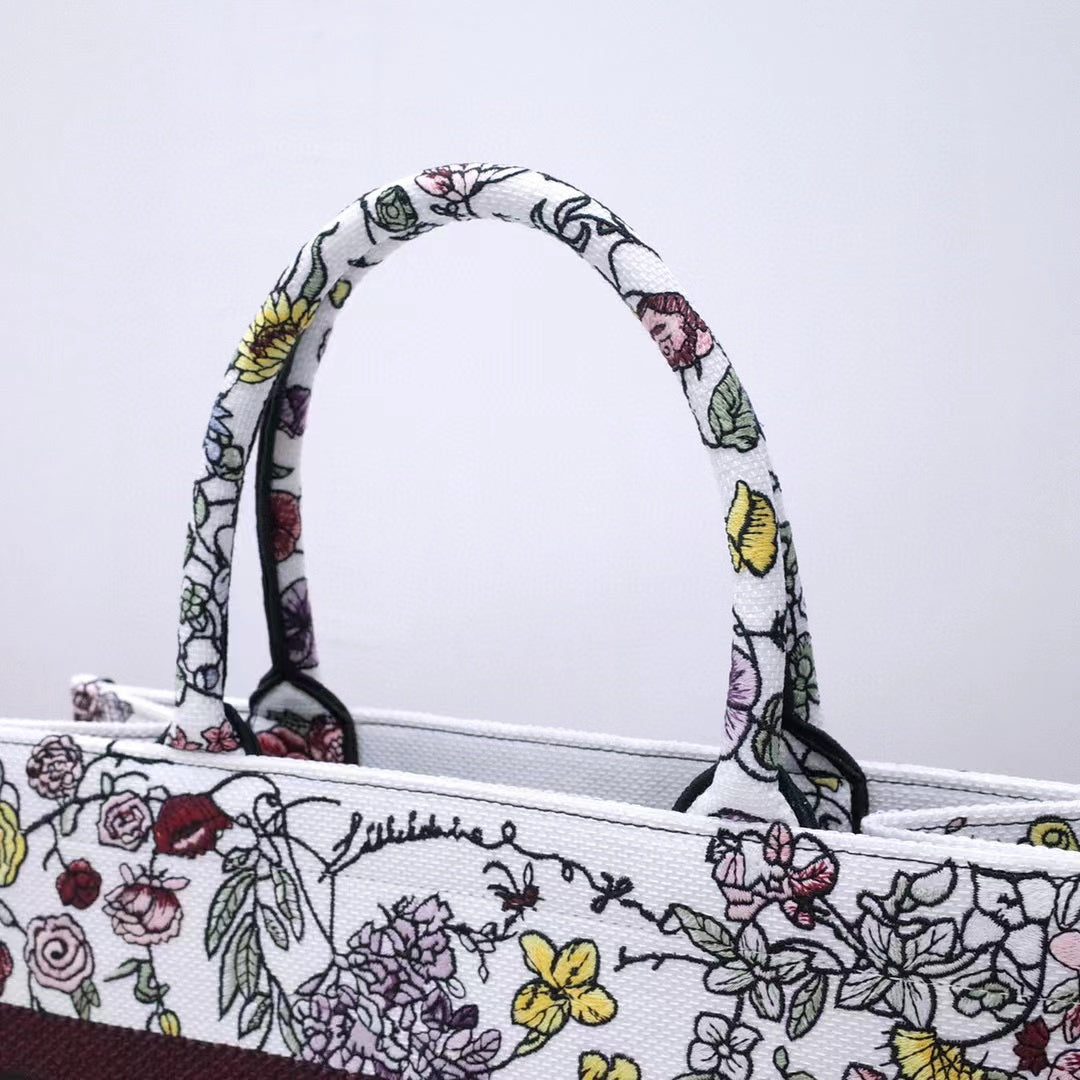 Ezyycart Bags DIR 1286 Book Tote bag size 36.5cm 41.5cm Embroidery LOGO Handbag pink yellow flower