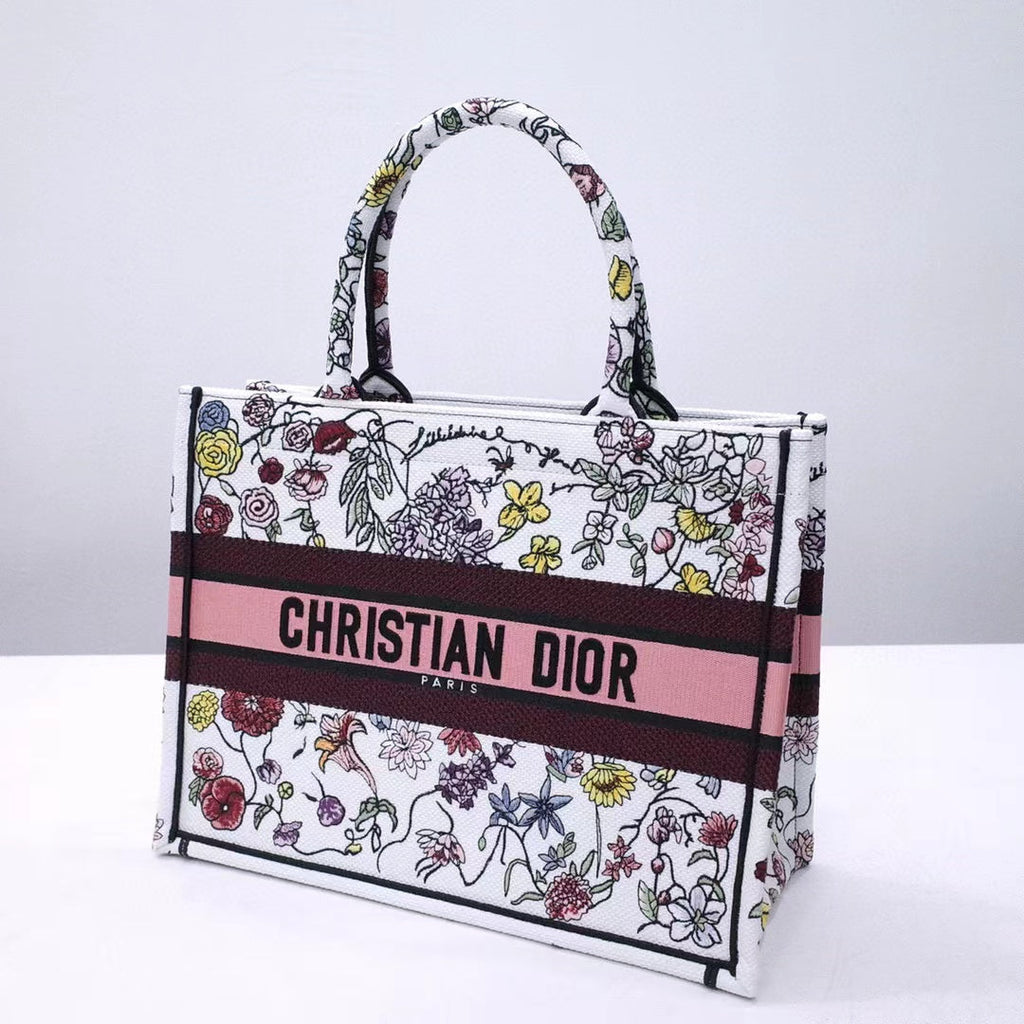 Ezyycart Bags DIR 1286 Book Tote bag size 36.5cm 41.5cm Embroidery LOGO Handbag pink yellow flower
