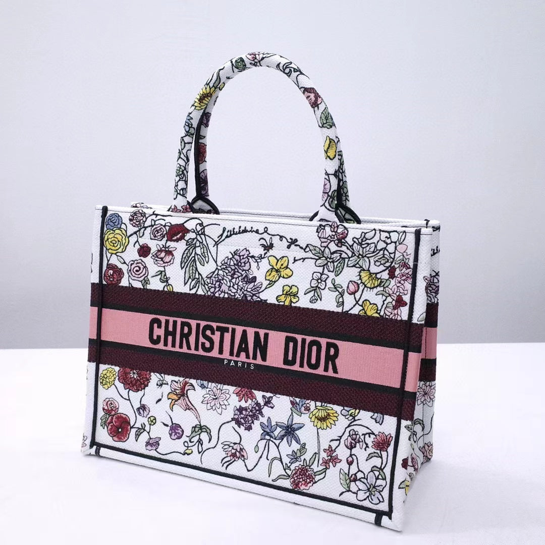 Ezyycart Bags DIR 1286 Book Tote bag size 36.5cm 41.5cm Embroidery LOGO Handbag pink yellow flower