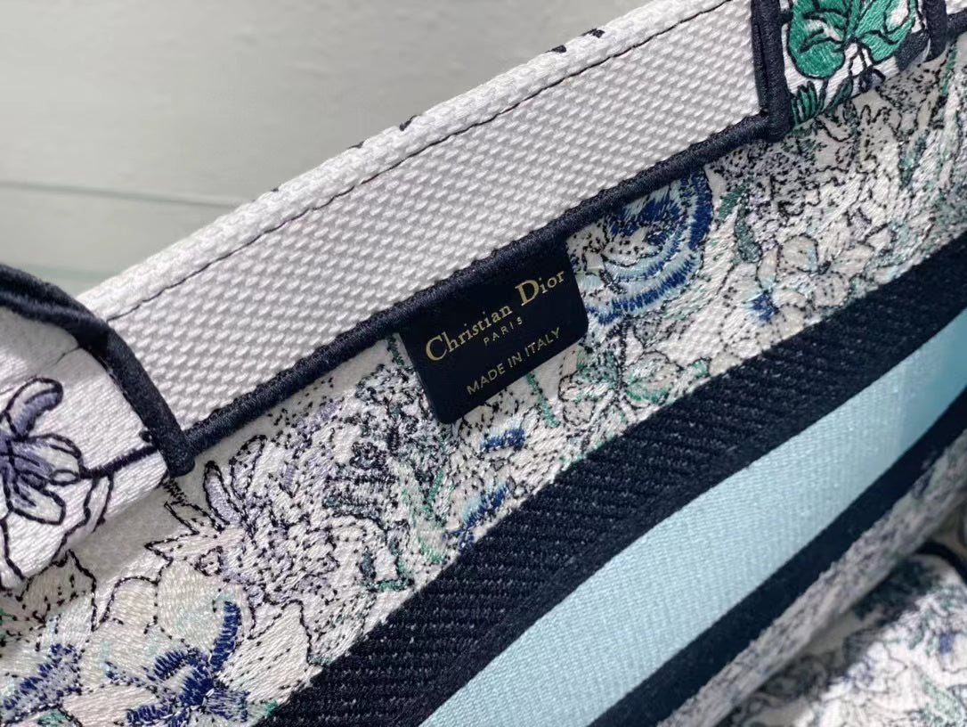 Ezyycart Bags DIR1286 Book Tote bag size 36.5cm 41.5cm Embroidery LOGO Handbag green blue flower