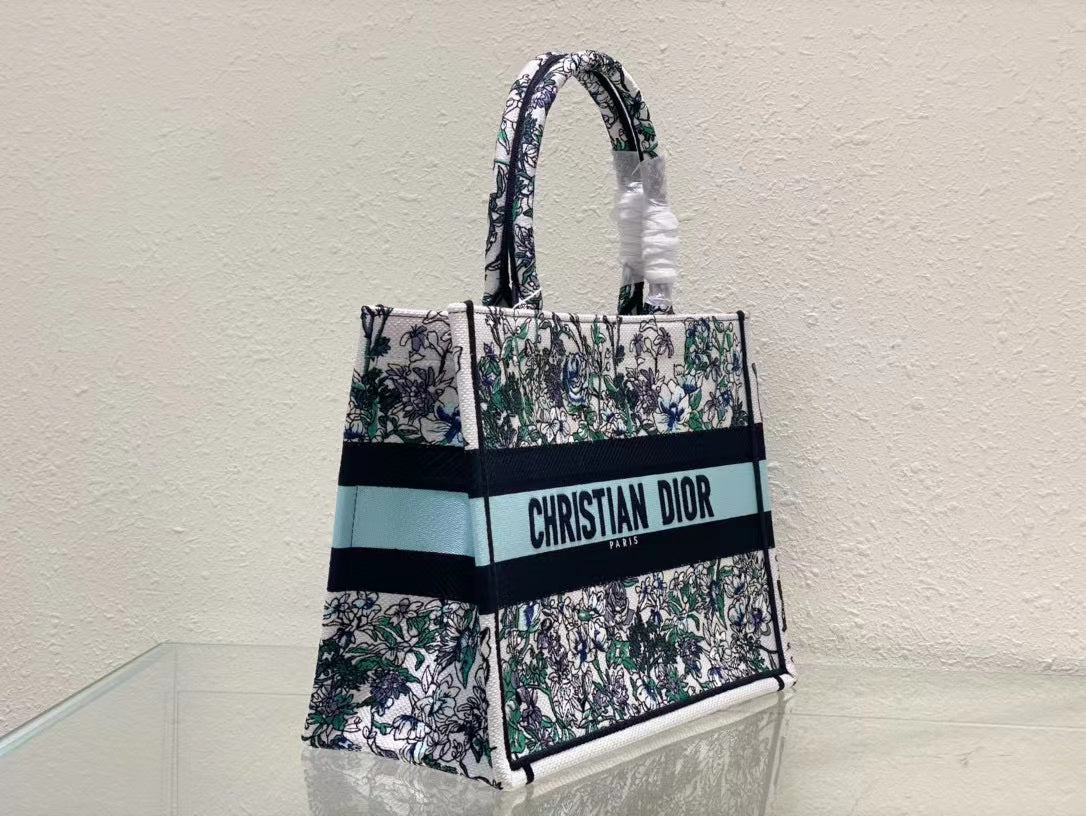 Ezyycart Bags DIR1286 Book Tote bag size 36.5cm 41.5cm Embroidery LOGO Handbag green blue flower