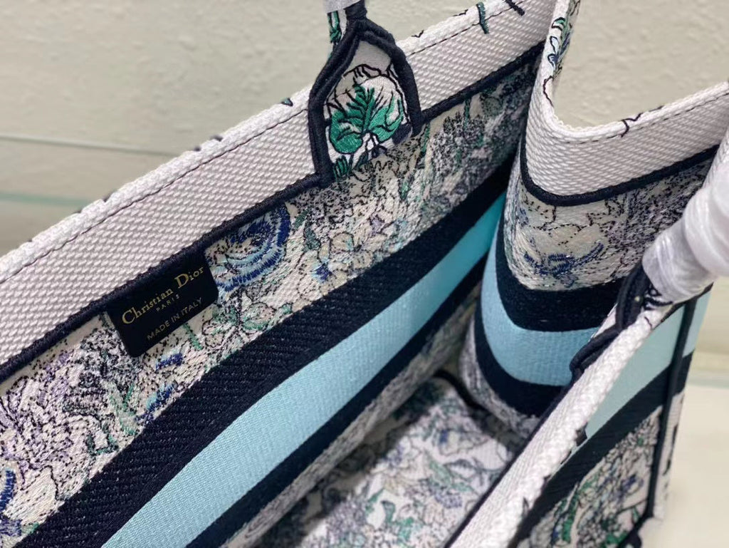 Ezyycart Bags DIR1286 Book Tote bag size 36.5cm 41.5cm Embroidery LOGO Handbag green blue flower