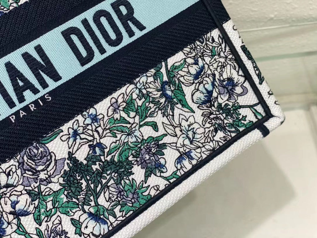 Ezyycart Bags DIR1286 Book Tote bag size 36.5cm 41.5cm Embroidery LOGO Handbag green blue flower