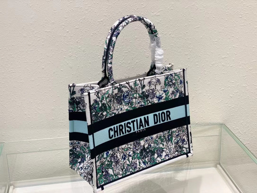Ezyycart Bags DIR1286 Book Tote bag size 36.5cm 41.5cm Embroidery LOGO Handbag green blue flower