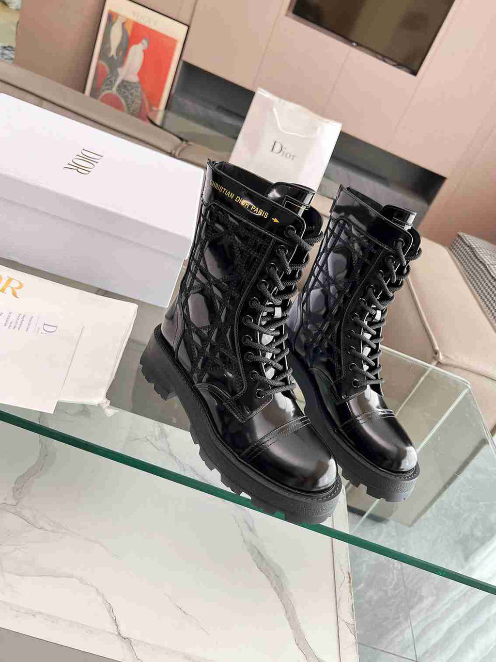 Ezyycart Bags DD D UNIT ANKLE BOOT QUILTED CANNAGE CALFSKIN BLACK KCI995CQC S900