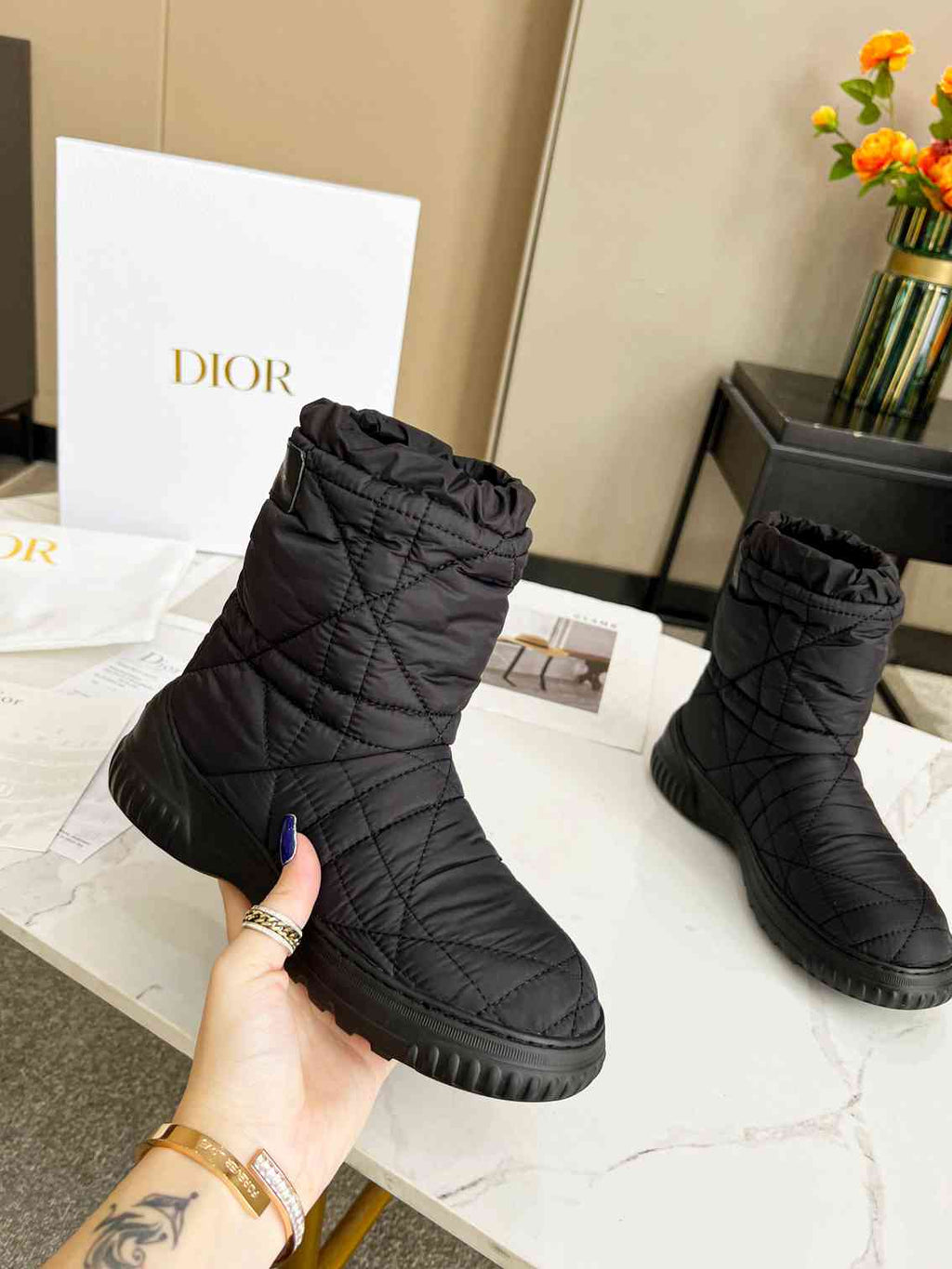 Ezyycart Bags DD FROST ANKLE BOOT BLACK QUILTED NYLON BLACK