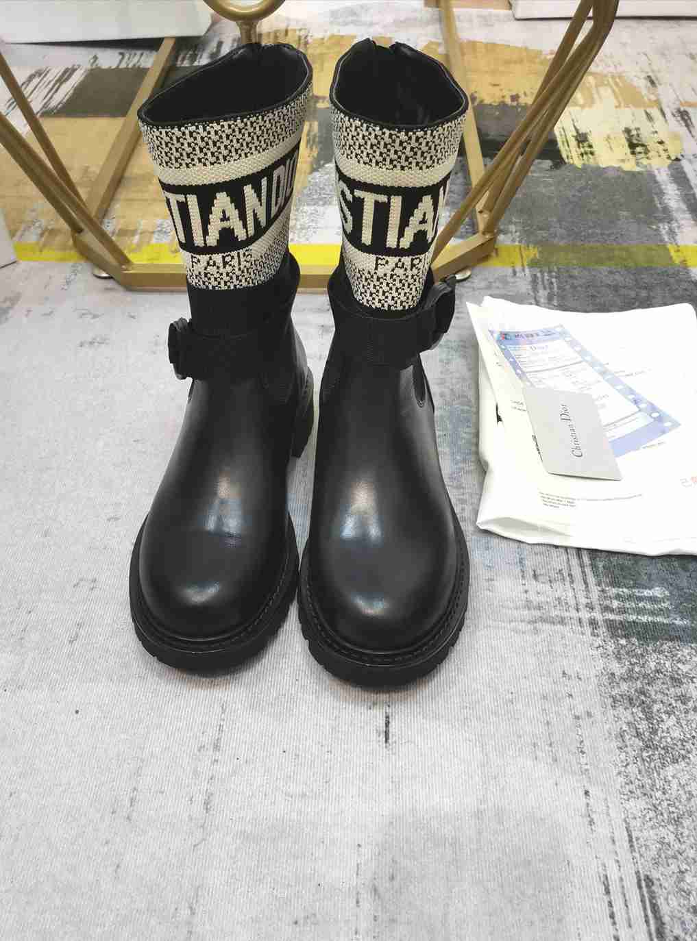 Ezyycart Bags DD D MAJOR ANKLE BOOT FABRIC AND CALFSKIN WHITE AND BLACK