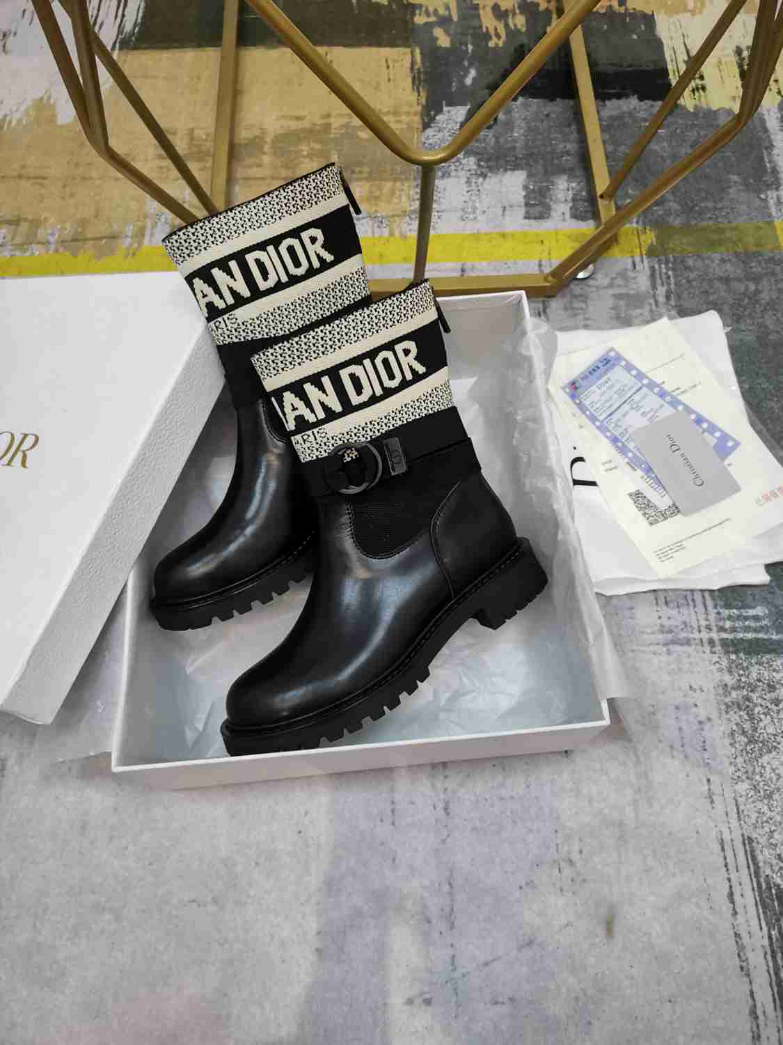 Ezyycart Bags DD D MAJOR ANKLE BOOT FABRIC AND CALFSKIN WHITE AND BLACK
