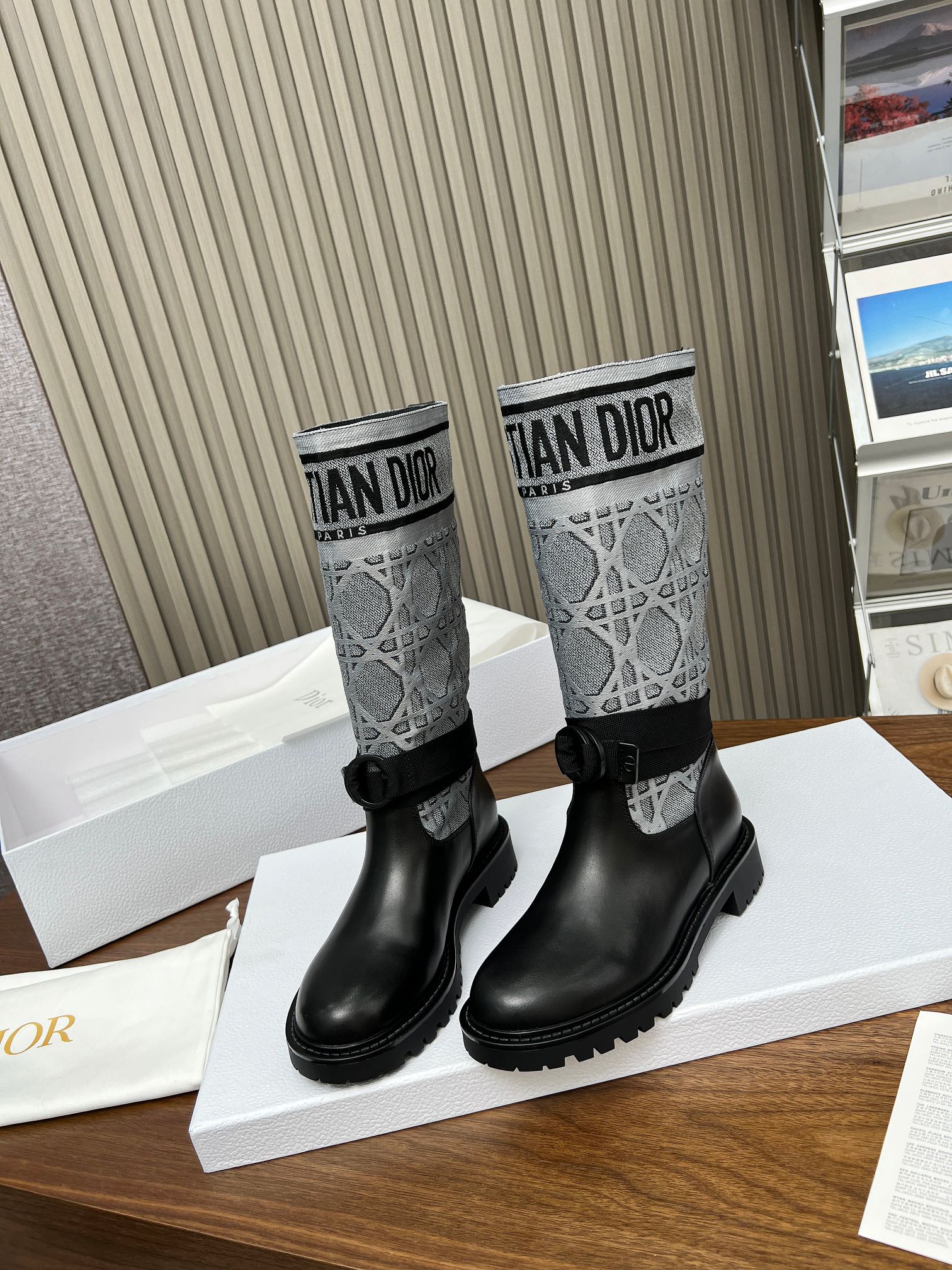 Ezyycart Bags DD D MAJOR BOOT CALFSKIN BLACK AND GREY