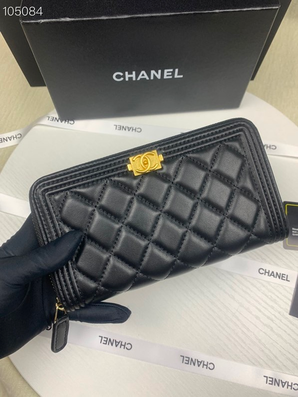 Anum Bags CHL BOY LONG ZIPPED WALLET WITH GOLD HARDWARE BLACK 19.4CM