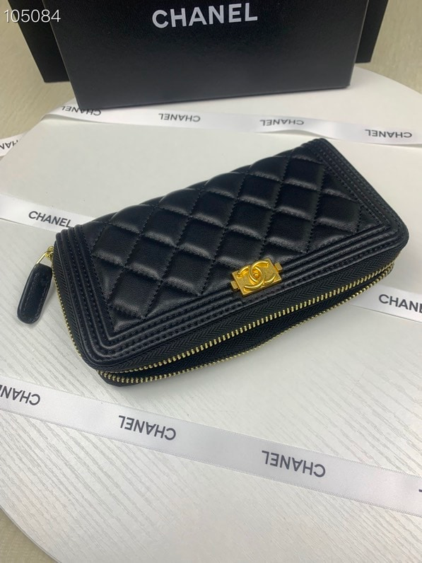 Anum Bags CHL BOY LONG ZIPPED WALLET WITH GOLD HARDWARE BLACK 19.4CM