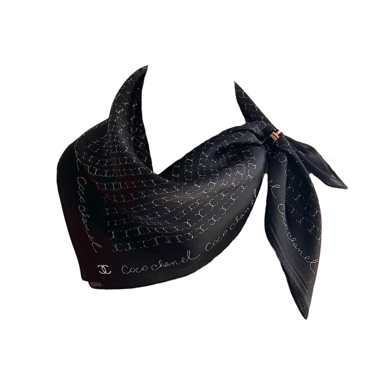 Anum Bags CHL COCO SIGNATURE SILK SCARF IN BLACK 70CM