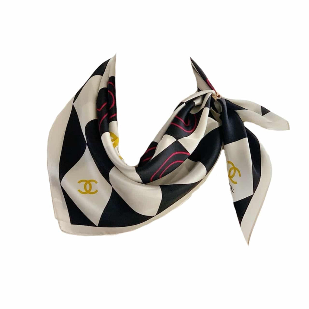 Anum Bags CHL COCO CARO SILK SCARF IN WHITE AND BLACK 70CM