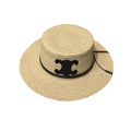 Ezyycart Bags CL FLAT CROWN RAFFIA HAT EMBLEM IN BLACK