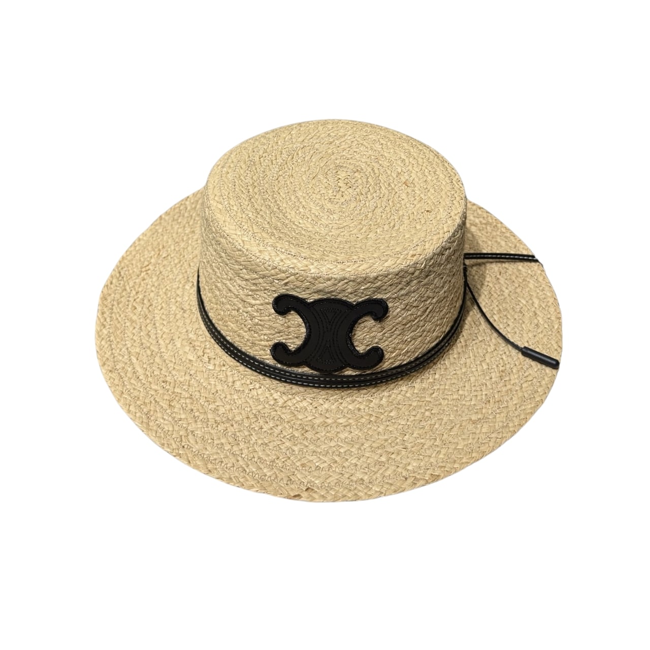 Ezyycart Bags CL FLAT CROWN RAFFIA HAT EMBLEM IN BLACK