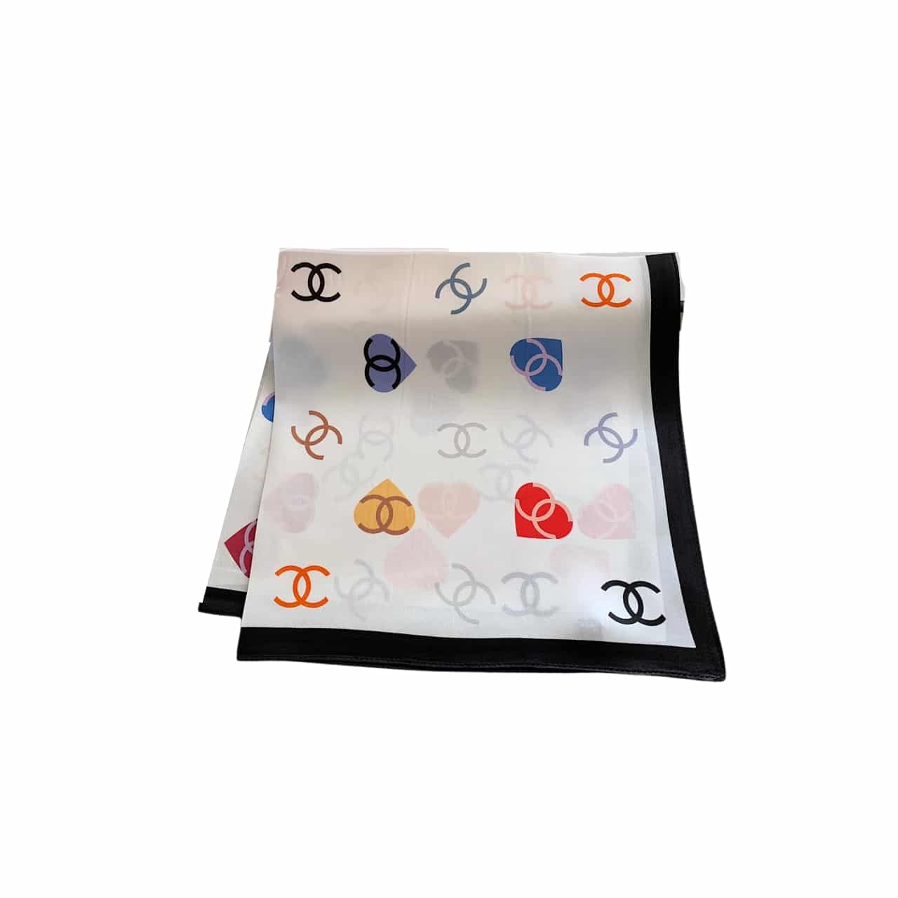 Anum Bags CHL HEART AND CC LOGO SILK SQUARE SCARF WHITE