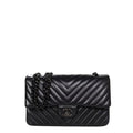Anum Bags CHL CHEVRON CLASSIC HANDBAG BLACK HARDWARE BLACK 10.2IN/26CM