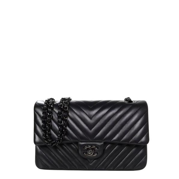 Anum Bags CHL CHEVRON CLASSIC HANDBAG BLACK HARDWARE BLACK 10.2IN/26CM