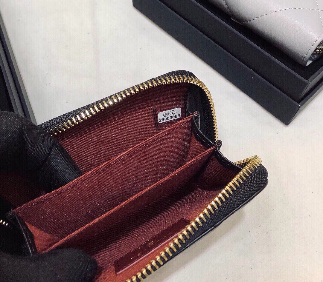 Anum Bags CHL 19 CARD HOLDER WITH ZIPPER LEATHER BLACK WALLET