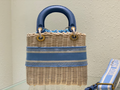Anum Bags DIR MEDIUM LADY NATURAL WICKER BLUE CORNFLOWER OBLIQUE JACQUARD