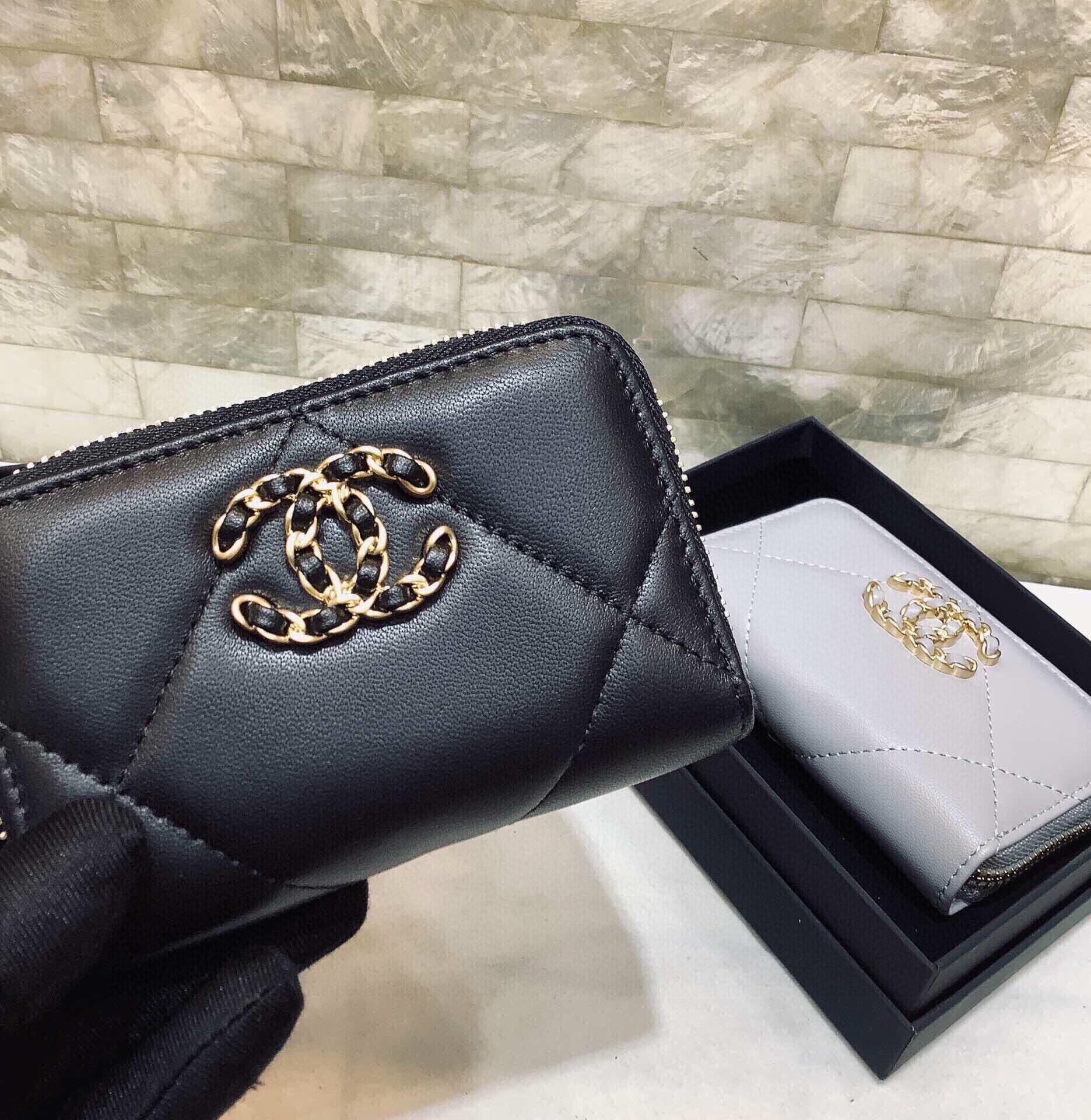 Anum Bags CHL 19 CARD HOLDER WITH ZIPPER LEATHER BLACK WALLET
