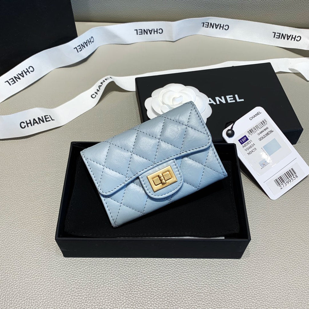 Anum Bags CHL 2.55 FLAP CARD HOLDER LIGHT BLUE WALLET