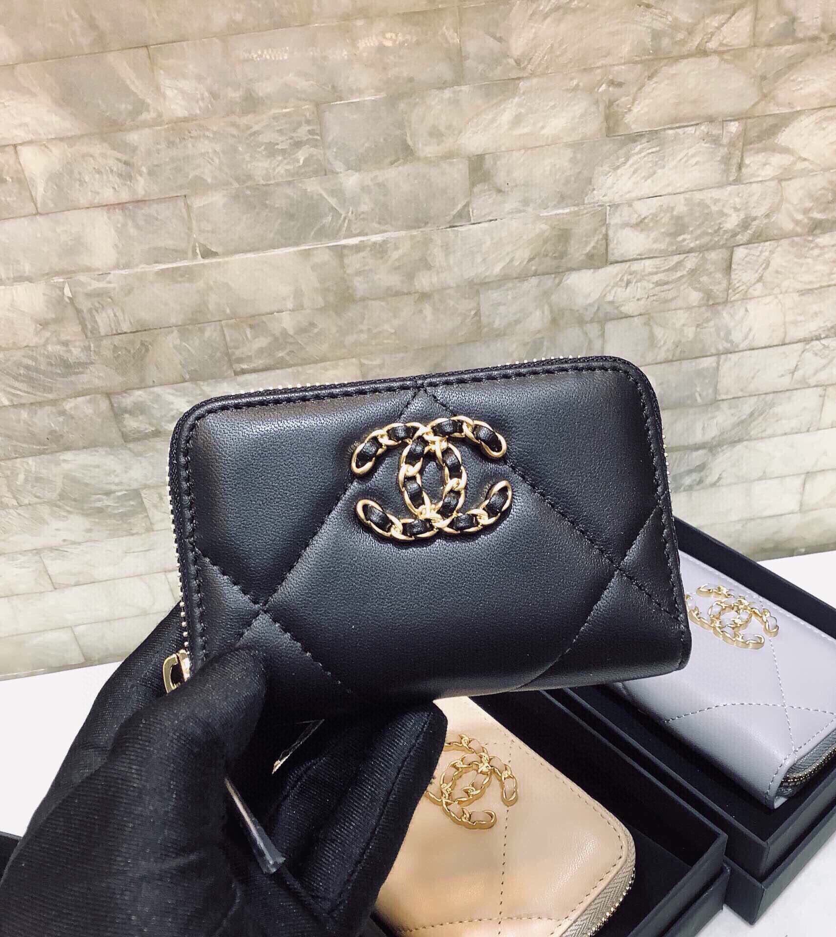 Anum Bags CHL 19 CARD HOLDER WITH ZIPPER LEATHER BLACK WALLET