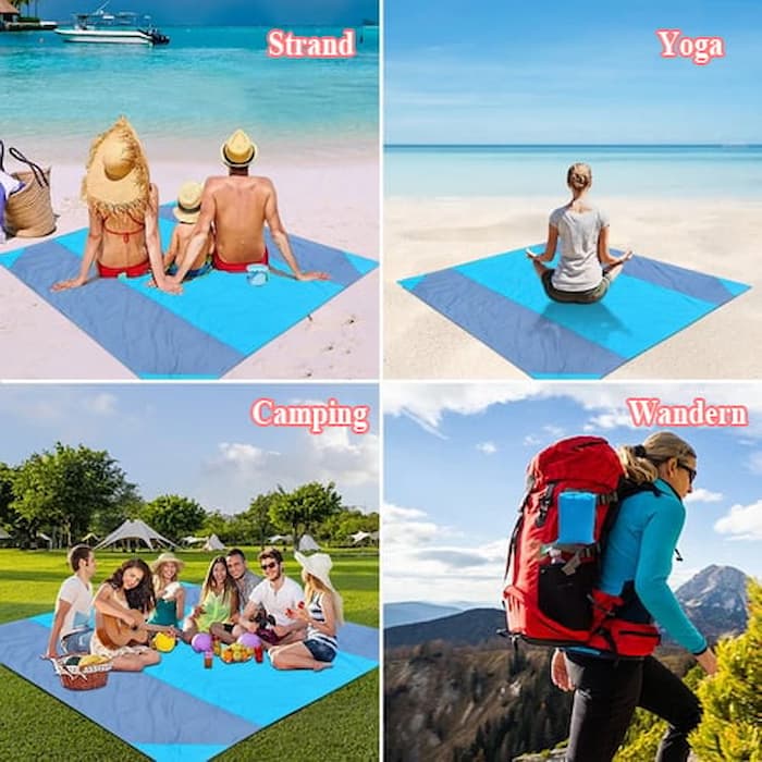 SandBlatt™ Leichte Reisematte – Sandabweisende Stranddecke mit Ankerpfählen
