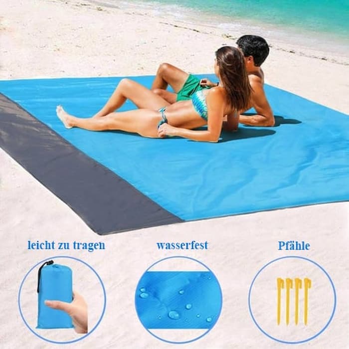 SandBlatt™ Leichte Reisematte – Sandabweisende Stranddecke mit Ankerpfählen