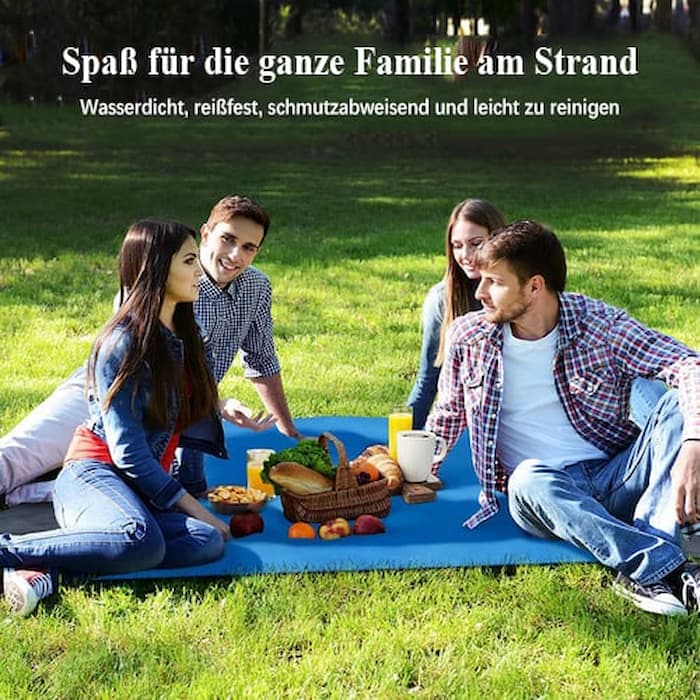 SandBlatt™ Leichte Reisematte – Sandabweisende Stranddecke mit Ankerpfählen