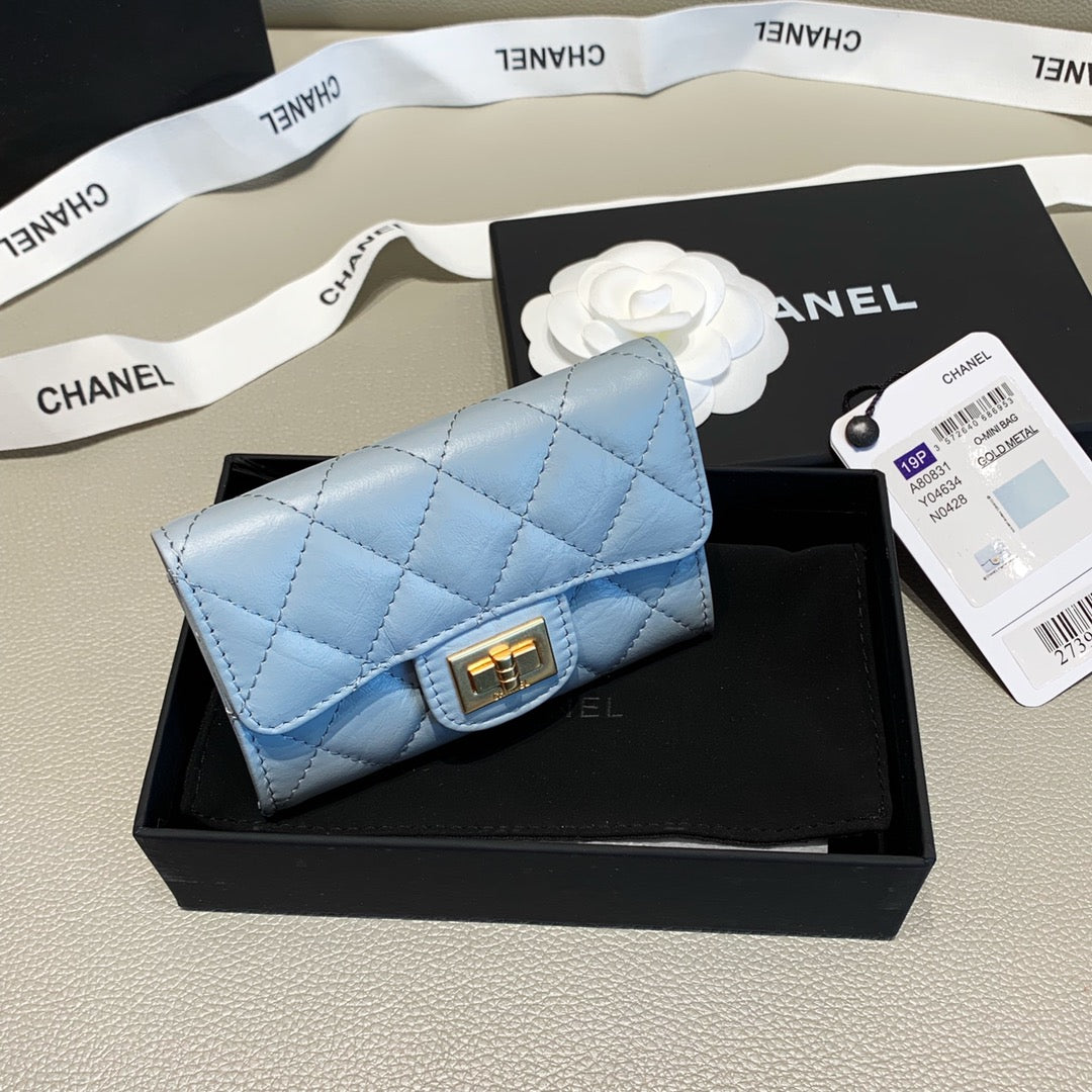 Anum Bags CHL 2.55 FLAP CARD HOLDER LIGHT BLUE WALLET