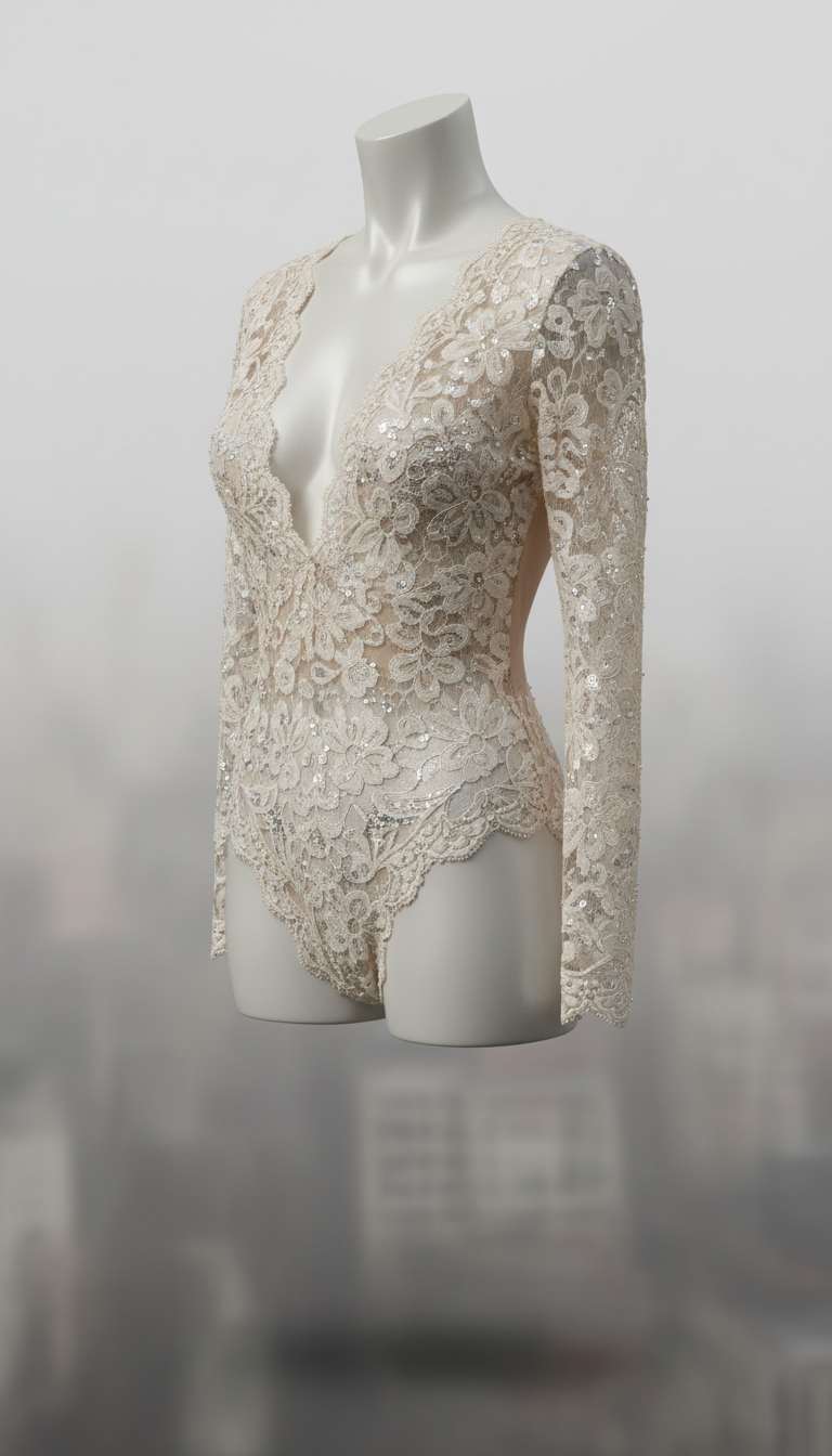 Midnight lace bodysuit close-up