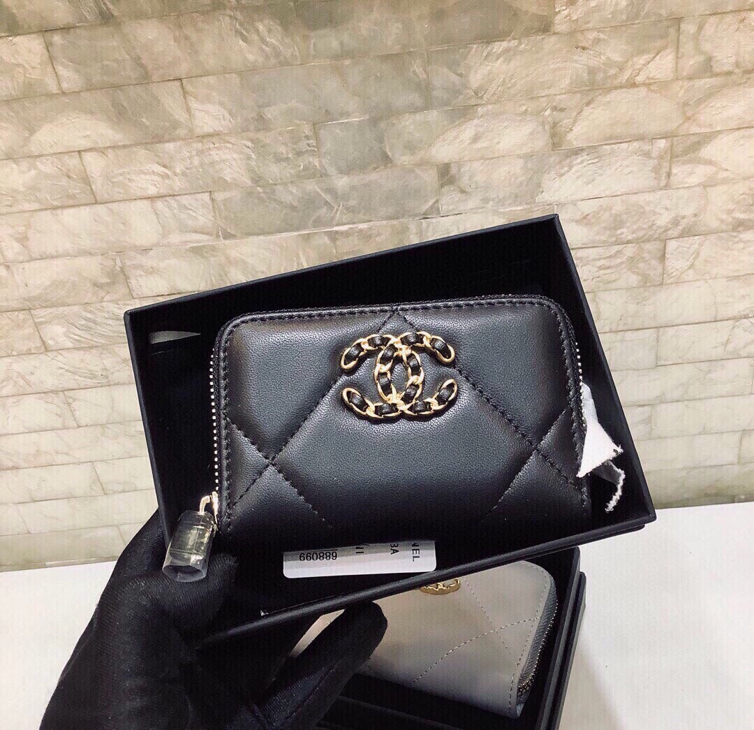 Anum Bags CHL 19 CARD HOLDER WITH ZIPPER LEATHER BLACK WALLET