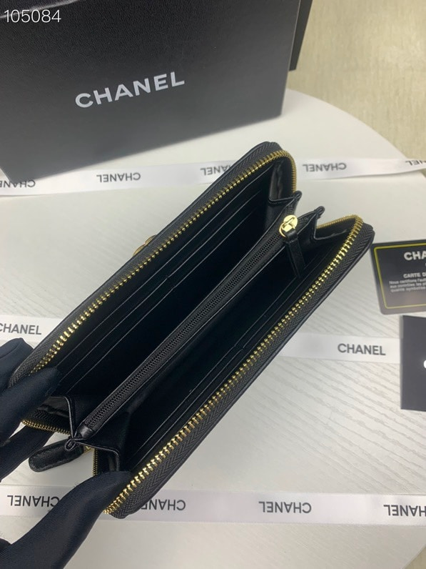 Anum Bags CHL BOY LONG ZIPPED WALLET WITH GOLD HARDWARE BLACK 19.4CM