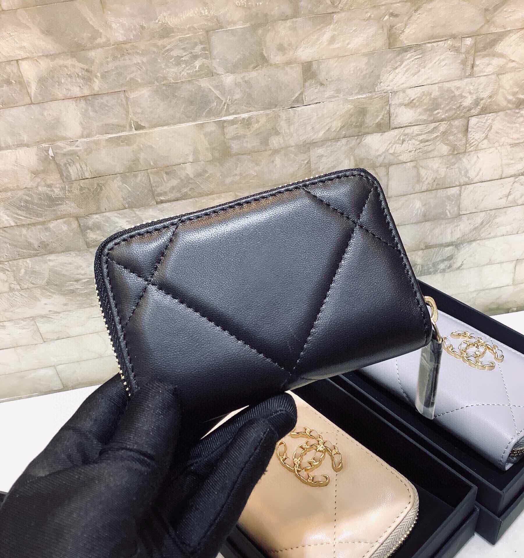 Anum Bags CHL 19 CARD HOLDER WITH ZIPPER LEATHER BLACK WALLET