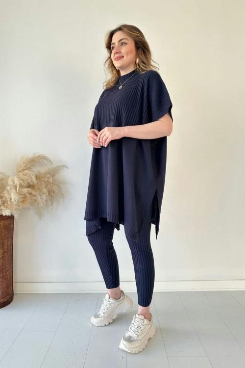 Damen Zweiteiler aus Strick – Oberteil & Hose mit Stehkragen