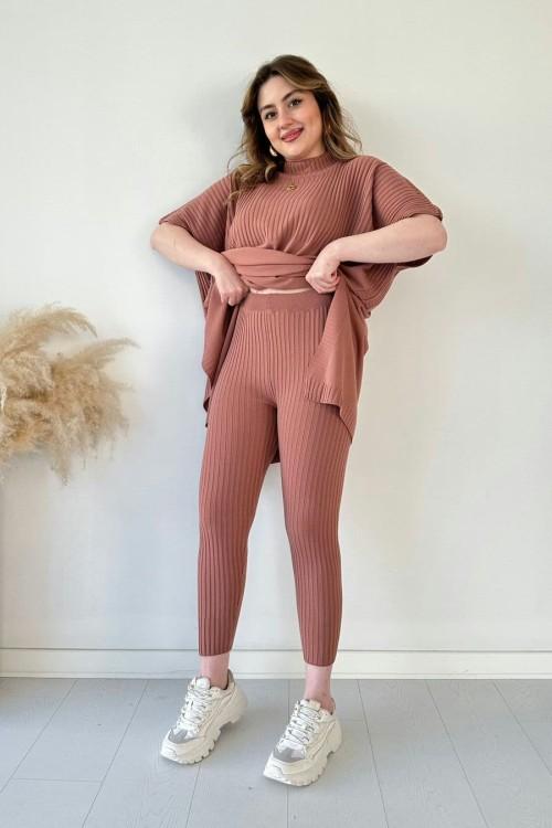 Damen Zweiteiler aus Strick – Oberteil & Hose mit Stehkragen