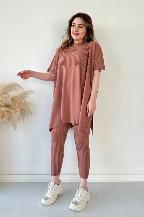 Damen Zweiteiler aus Strick – Oberteil & Hose mit Stehkragen