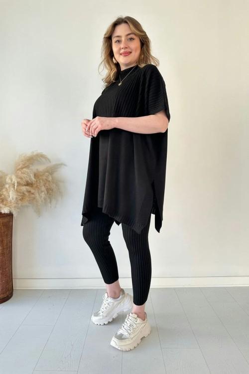 Damen Zweiteiler aus Strick – Oberteil & Hose mit Stehkragen