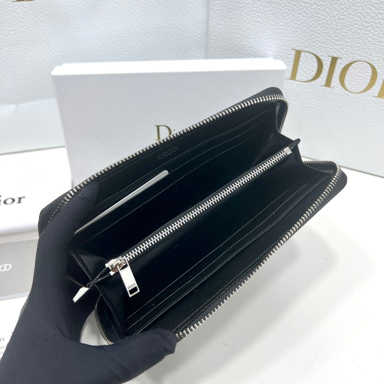 Ezyycart Bags dir ZIPPED LONG WALLET BLACK CD DIAMOND CANVAS 19.5CM 2ESBC252DCO H43E