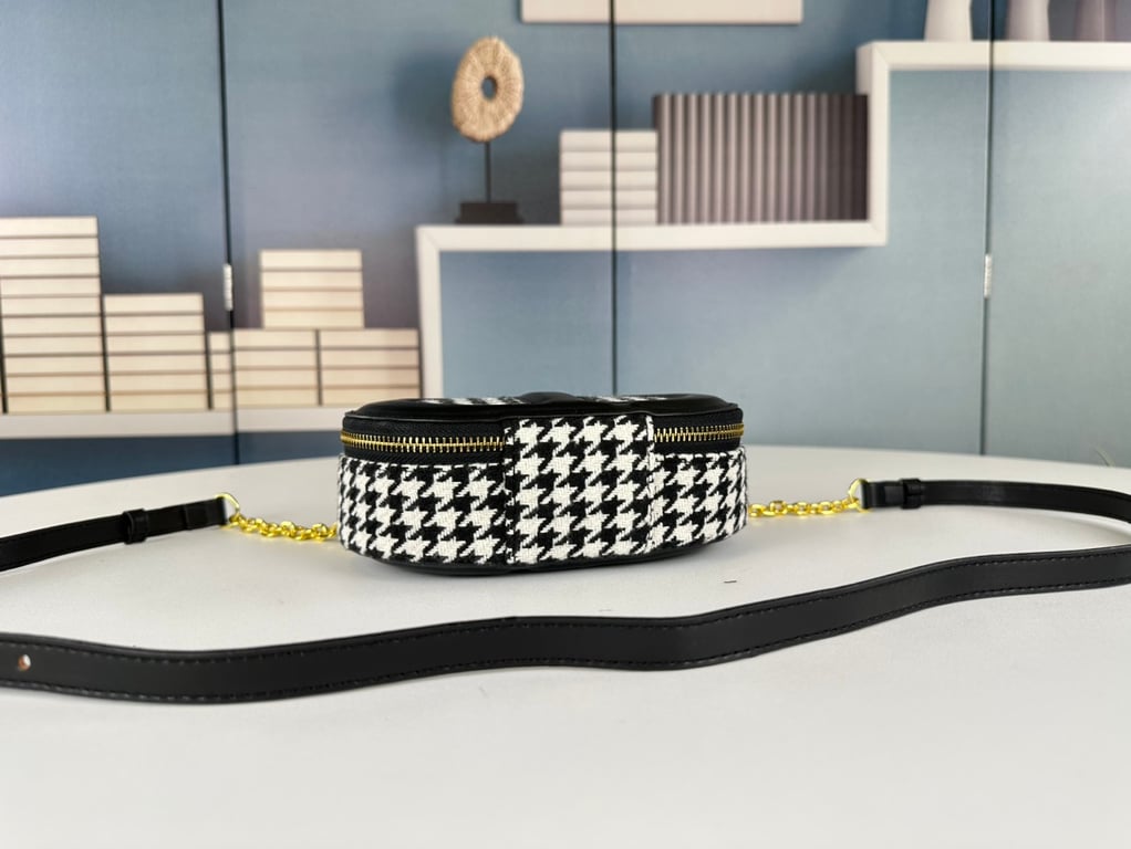 Ezyycart Bags DIR SIGNATURE OVAL CAMERA HOUNDSTOOTH EMBROIDERED BAG BLACK 18CM