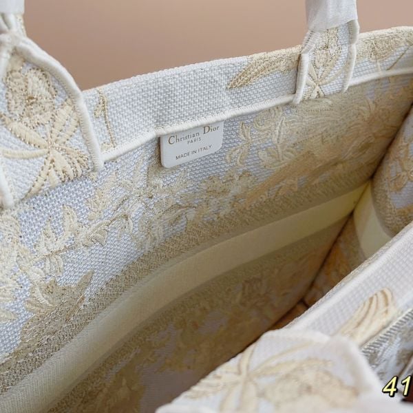 Ezyycart Bags DIR 41CM BOOK LARGE TOTE BAG WINTER GARDEN EMBROIDERY IN GOLD METALLIC THREADS