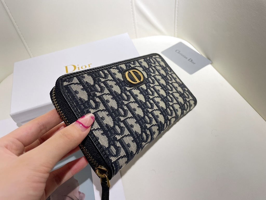 Ezyycart Bags dir LONG WALLET OBLIQUE JACQUARD BLACK AND BEIGE 19.5CM