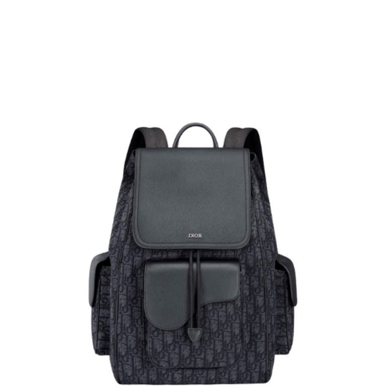 Ezyycart Bags DIR 40CM SADDLE OBLIQUE JACQUARD BLACK GRAINED CALFSKIN