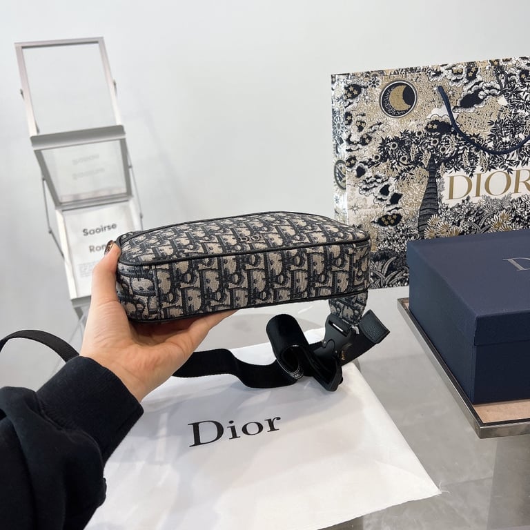 Ezyycart Bags DIR OBLIQUE JACQUARD BLACK AND BEIGE BELT BAG 24CM HIGH QUALITY