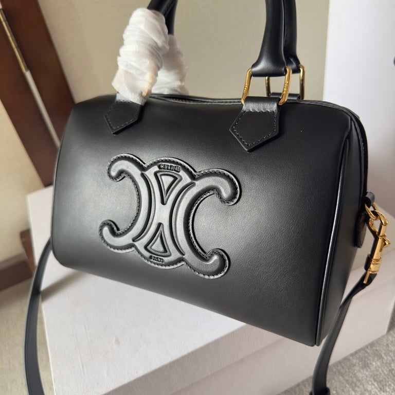 Ezyycart Bags CE SMALL BOSTON BAG IN SMOOTH CALFSKIN WITH CUIR TRIOMPHE BLACK