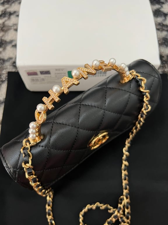 Anum Bags CHL LAMBSKIN MINI KELLY FLAP BAG BLACK 17CM